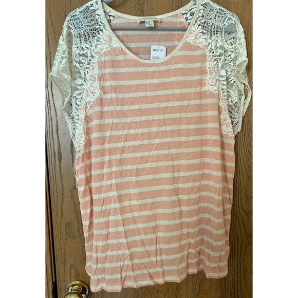 NWT Forever 21+ striped top with lace sleeves 2X - Picture 1 of 3